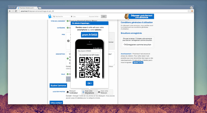 Système d’ajout de photos depuis son smartphone en scannant un QR code